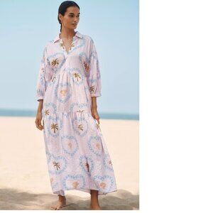 Anthropologie The Carolita Printed Tiered Shirt Dress by Celandine size S pink